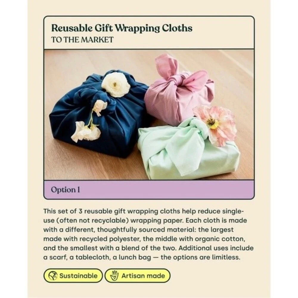 NWT To The Market Reusable Gift Wrapping Cloths - 3 Cloths Pink Navy Seafoam